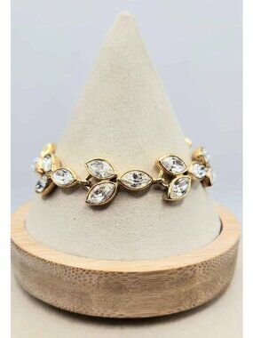 Oval Shaped Crystal Link Gold Tone Bracelet - 7"